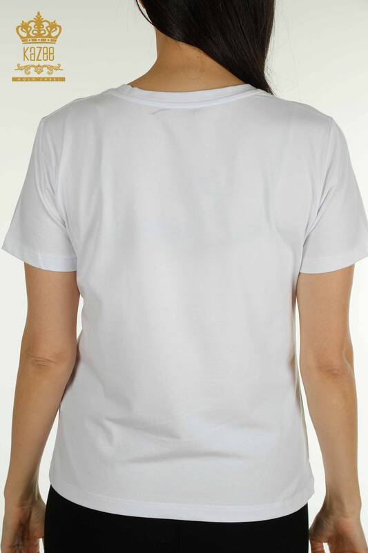 Wholesale Women's Blouse Short Sleeve White - 79561 | KAZEE