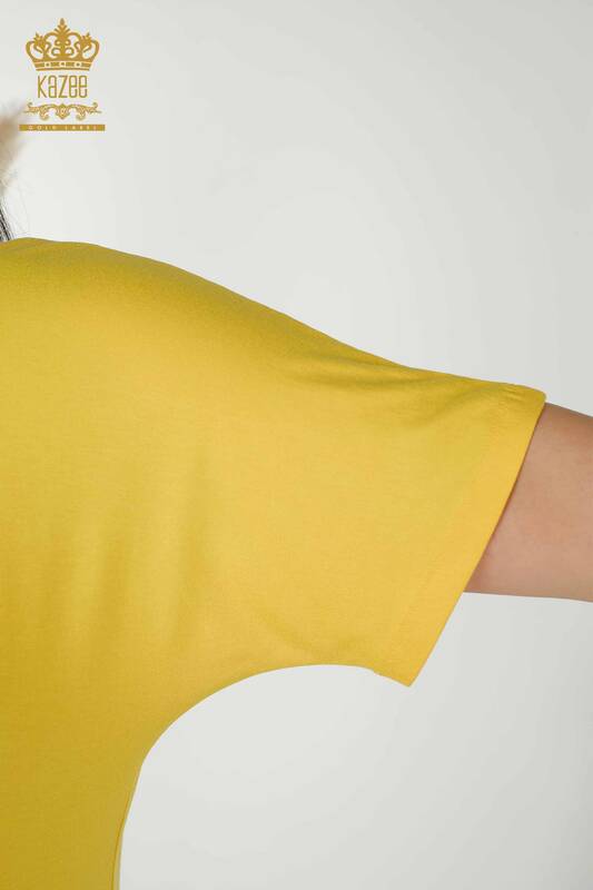 Wholesale Women's Blouse - Short Sleeve - Yellow - 79349 | KAZEE