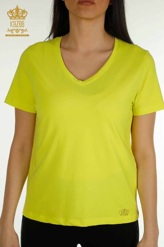 Wholesale Women's Blouse Short Sleeve Yellow - 79561 | KAZEE