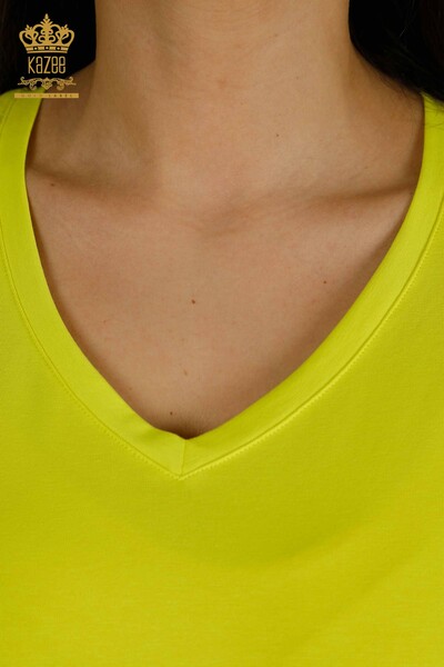 Wholesale Women's Blouse Short Sleeve Yellow - 79561 | KAZEE - Thumbnail