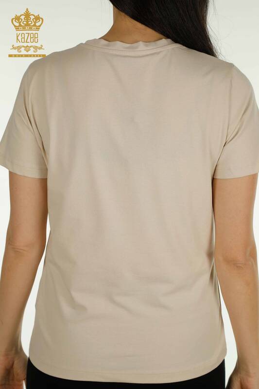 Wholesale Women's Blouse Short Sleeve Light Beige - 79561 | KAZEE