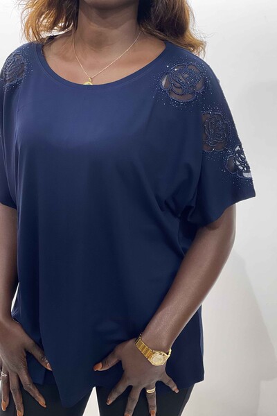 Wholesale Women's Blouse Short Sleeve Sleeves Rose Detail - 77451 | KAZEE - Thumbnail