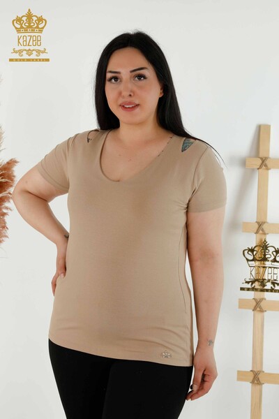 Wholesale Women's Blouse Shoulder Detailed Beige - 79220 | KAZEE - Thumbnail
