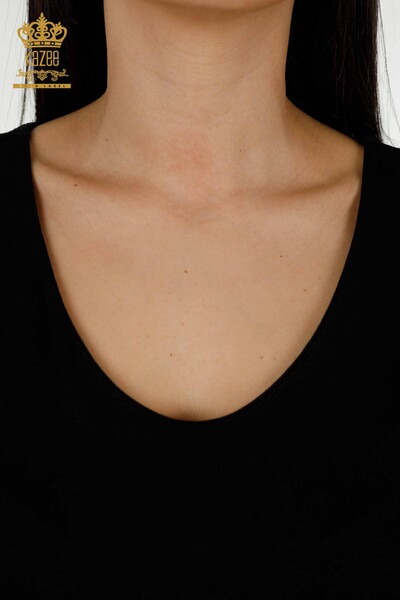 Wholesale Women's Blouse Shoulder Detailed Black - 79220 | KAZEE - Thumbnail