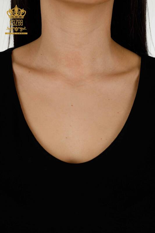 Wholesale Women's Blouse Shoulder Detailed Black - 79220 | KAZEE