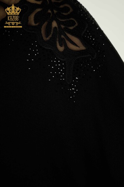 Wholesale Women's Blouse with Shoulder Detail Black - 79527 | KAZEE - Thumbnail