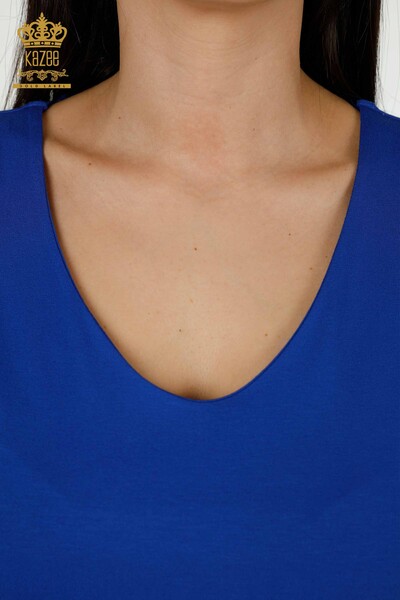 Wholesale Women's Blouse Shoulder Detailed Dark Blue - 79220 | KAZEE - Thumbnail