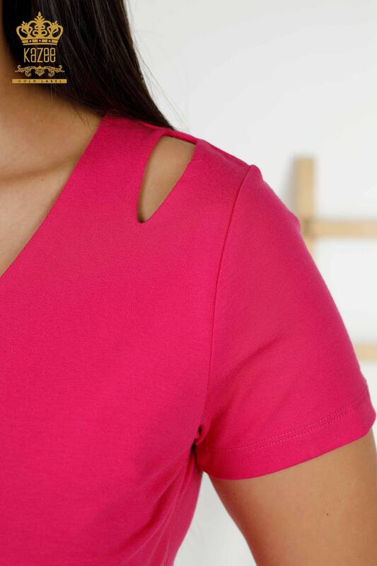 Wholesale Women's Blouse - Shoulder Detailed - Fuchsia - 79220 | KAZEE