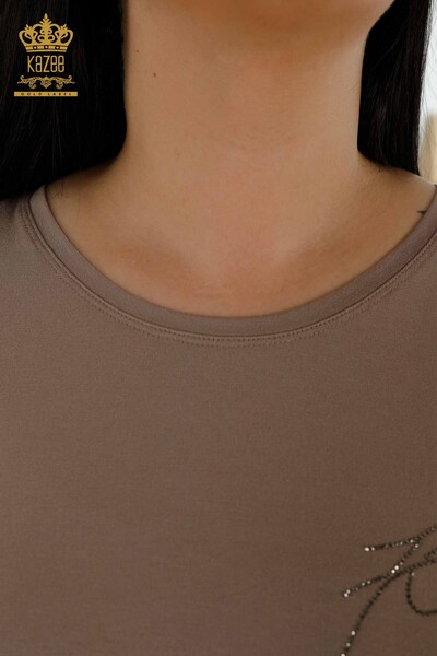 Wholesale Women's Blouse Shoulder Detailed Mink - 79108 | KAZEE - Thumbnail