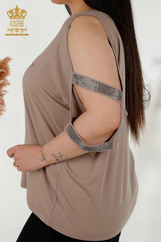 Wholesale Women's Blouse Shoulder Detailed Mink - 79108 | KAZEE