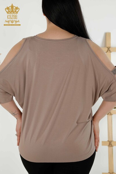 Wholesale Women's Blouse Shoulder Detailed Mink - 79108 | KAZEE - Thumbnail