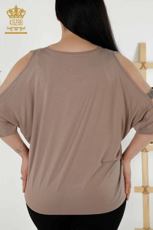 Wholesale Women's Blouse Shoulder Detailed Mink - 79108 | KAZEE