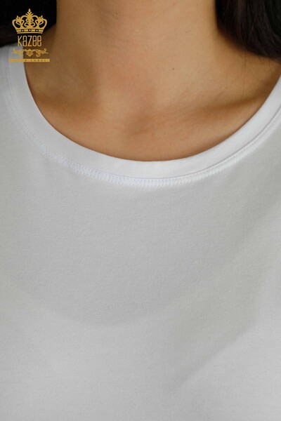 Wholesale Women's Blouse Shoulder Tulle Detailed White - 79456 | KAZEE - Thumbnail