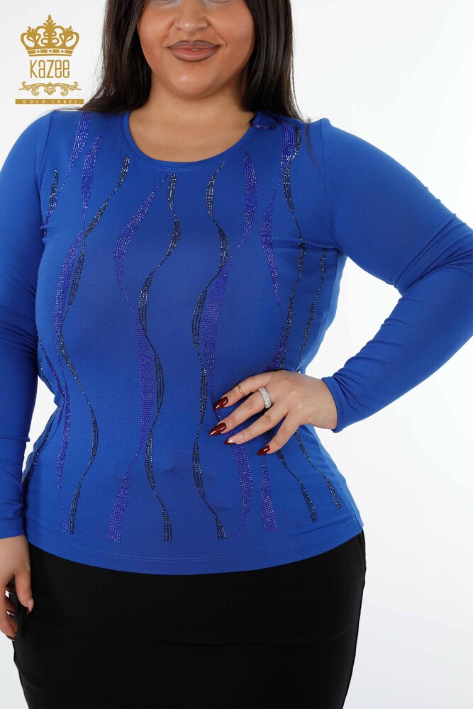 Wholesale Women's Blouse Sleeve Detailed Line Stone Embroidered - 79024 | KAZEE - 15