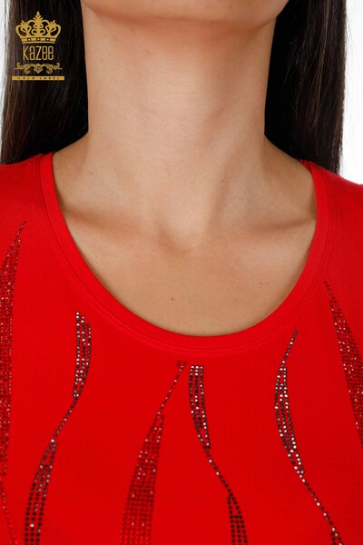 Wholesale Women's Blouse Sleeve Detailed Line Stone Embroidered - 79024 | KAZEE - Thumbnail