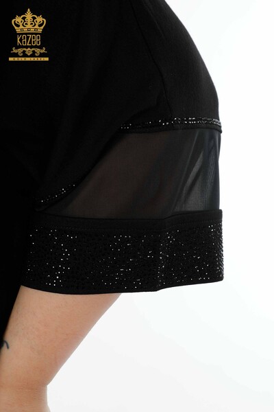 Wholesale Women's Blouse Sleeve Tulle Detailed Pocket Floral Pattern - 79026 | KAZEE - 7