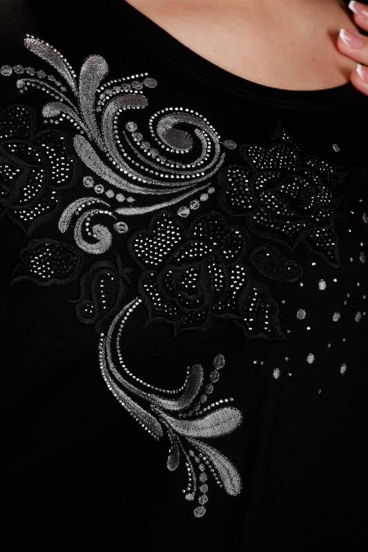Wholesale Women's Blouse Sleeve Tulle Detailed Pocket Stone Embroidered - 78859 | KAZEE