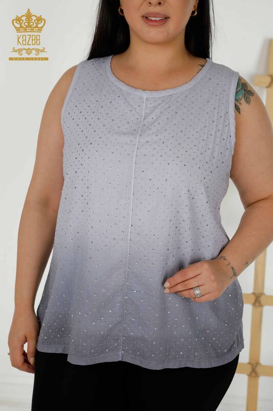 Wholesale Women's Blouse Sleeveless Gray - 79218 | KAZEE