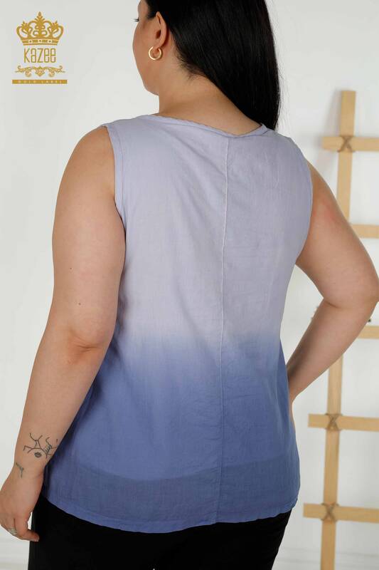 Wholesale Women's Blouse Sleeveless Indigo - 79218 | KAZEE