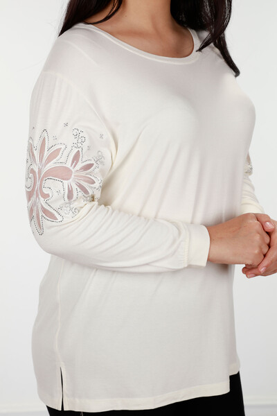 Wholesale Women's Blouse Sleeves Detailed Stone Embroidered - 77928 | KAZEE - Thumbnail