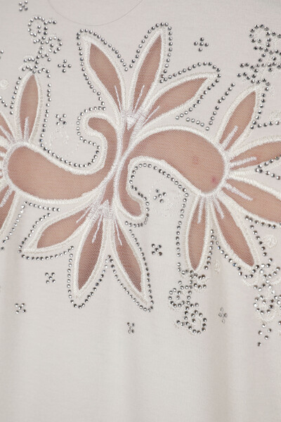 Wholesale Women's Blouse Sleeves Detailed Stone Embroidered - 77928 | KAZEE - Thumbnail