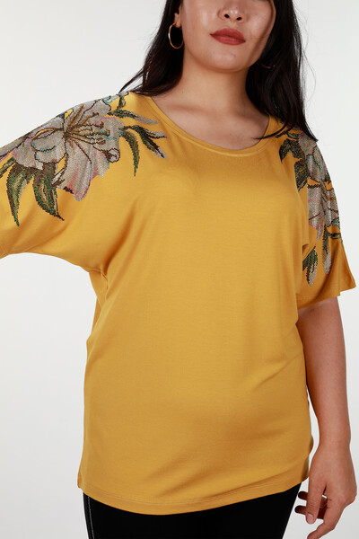 Wholesale Women's Blouse Sleeves Flower Detailed Stone Embroidered - 78906 | KAZEE - Thumbnail