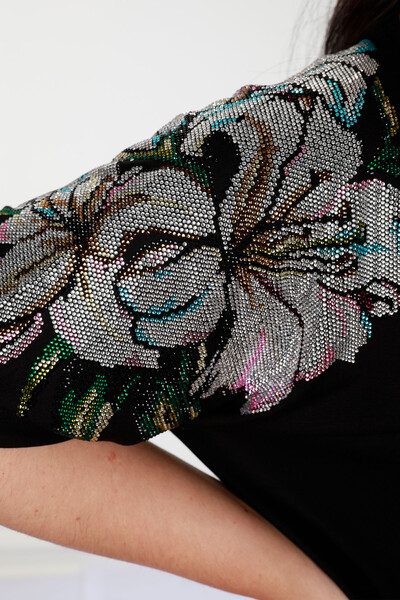 Wholesale Women's Blouse Sleeves Flower Detailed Stone Embroidered - 78906 | KAZEE - Thumbnail