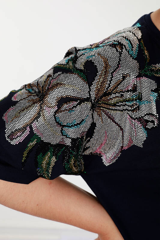 Wholesale Women's Blouse Sleeves Flower Detailed Stone Embroidered - 78906 | KAZEE