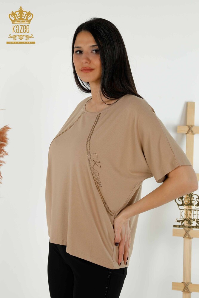 Wholesale Women's Blouse - Stone Embroidered - Beige - 79295 | KAZEE - 1