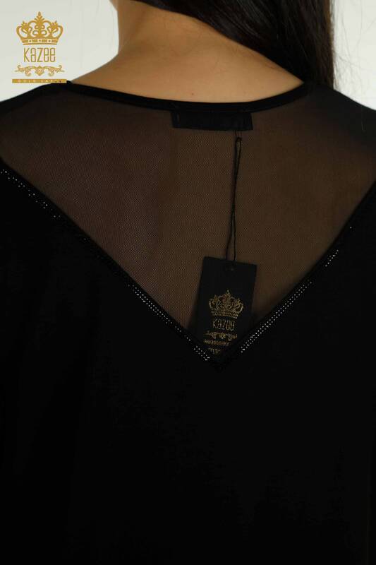 Wholesale Women's Blouse - Stone Embroidered - Black - 79107 | KAZEE