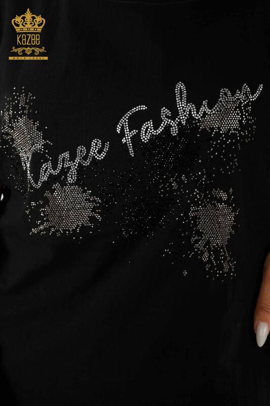 Wholesale Women's Blouse - Stone Embroidered - Black - 79166 | KAZEE