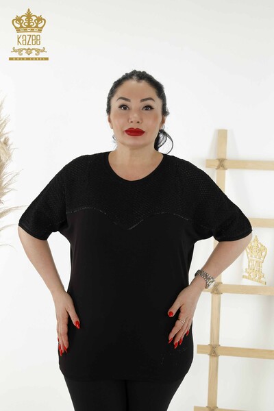 Wholesale Women's Blouse - Stone Embroidered - Black - 79235 | KAZEE - 1