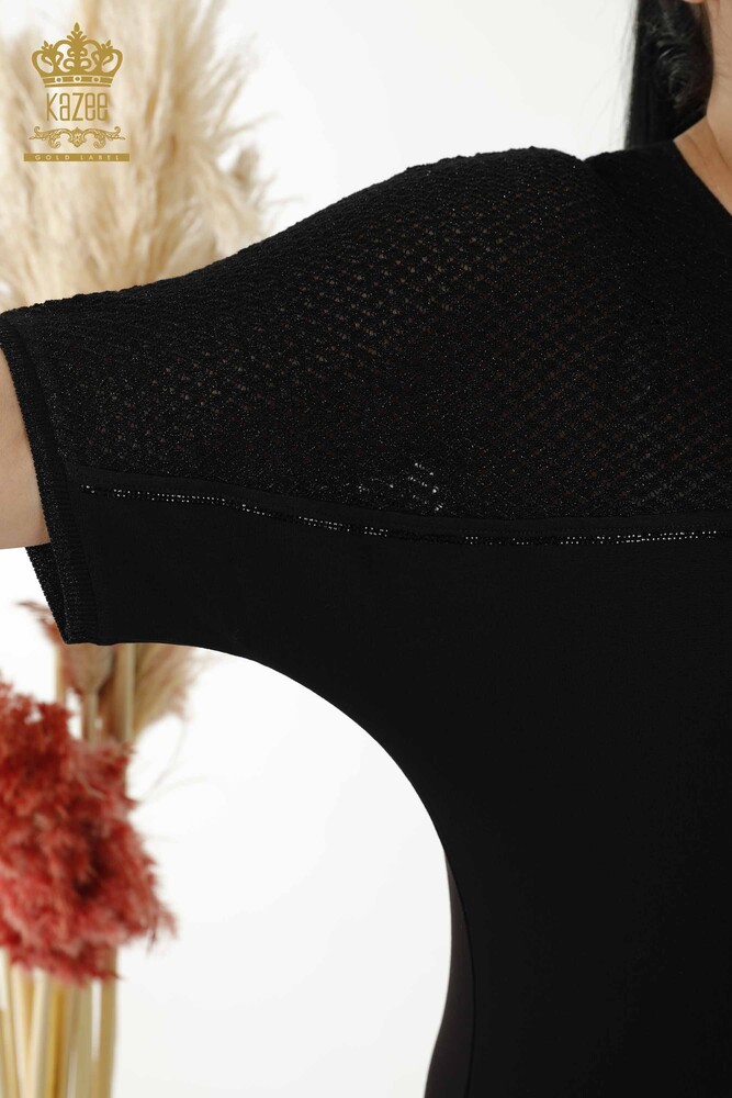 Wholesale Women's Blouse - Stone Embroidered - Black - 79235 | KAZEE - 5