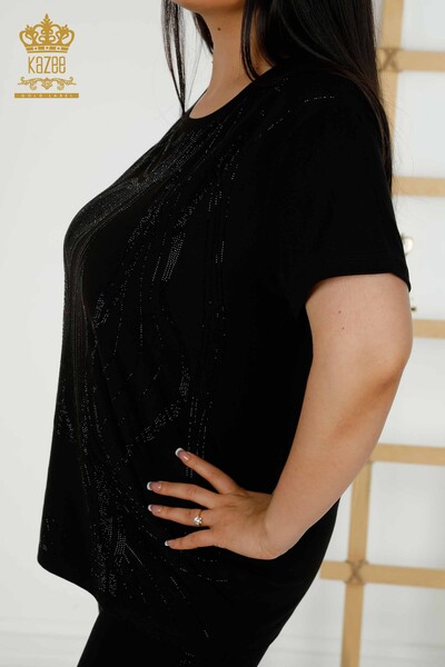 Wholesale Women's Blouse - Stone Embroidered - Black - 79329 | KAZEE - 5