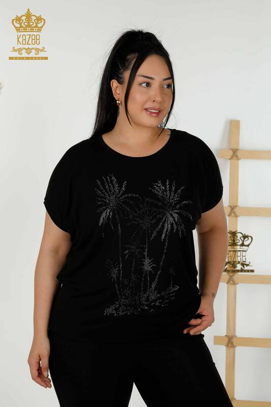 Wholesale Women's Blouse - Stone Embroidered - Black - 79336 | KAZEE