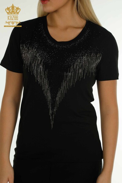 Wholesale Women's Blouse Stone Embroidered Black - 79348 | KAZEE - Thumbnail