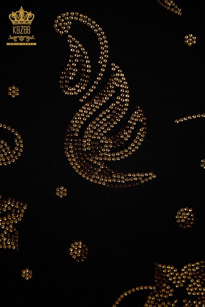 Wholesale Women's Blouse Stone Embroidered Black - 79379 | KAZEE - 4