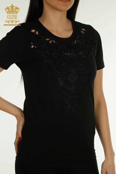 Wholesale Women's Blouse Stone Embroidered Black - 79468 | KAZEE - Thumbnail