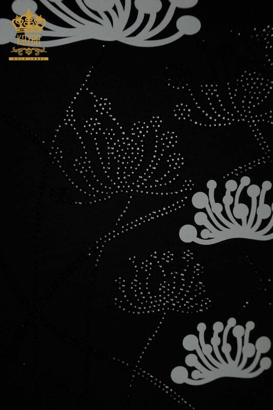 Wholesale Women's Blouse Stone Embroidered Black - 79863 | KAZEE
