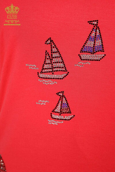 Wholesale Women's Blouse Stone Embroidered Coral - 78936 | KAZEE - Thumbnail