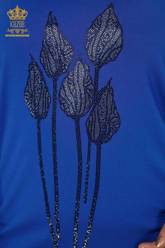 Wholesale Women's Blouse Stone Embroidered Dark Blue - 79041 | KAZEE