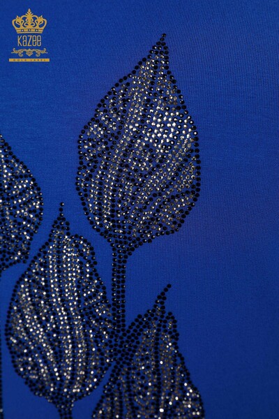 Wholesale Women's Blouse Stone Embroidered Dark Blue - 79041 | KAZEE - Thumbnail