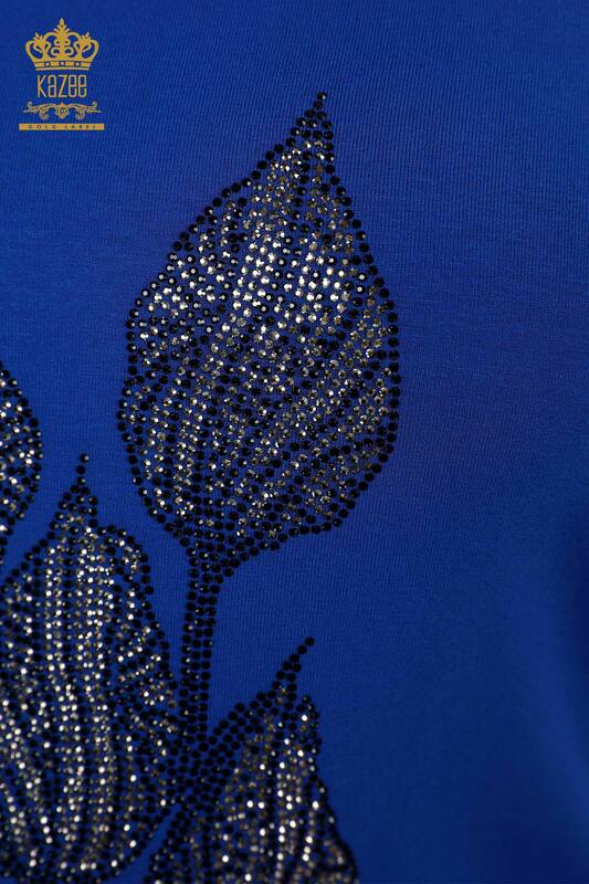 Wholesale Women's Blouse Stone Embroidered Dark Blue - 79041 | KAZEE