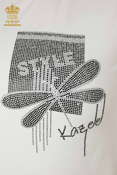 Wholesale Women's Blouse Stone Embroidered Ecru - 78923 | KAZEE - Thumbnail