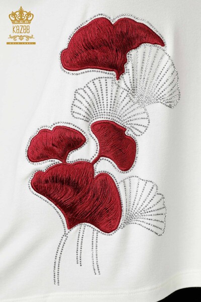 Wholesale Women's Blouse Stone Embroidered Ecru - 78952 | KAZEE - Thumbnail
