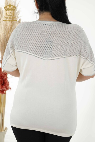 Wholesale Women's Blouse - Stone Embroidered - Ecru - 79235 | KAZEE - Thumbnail