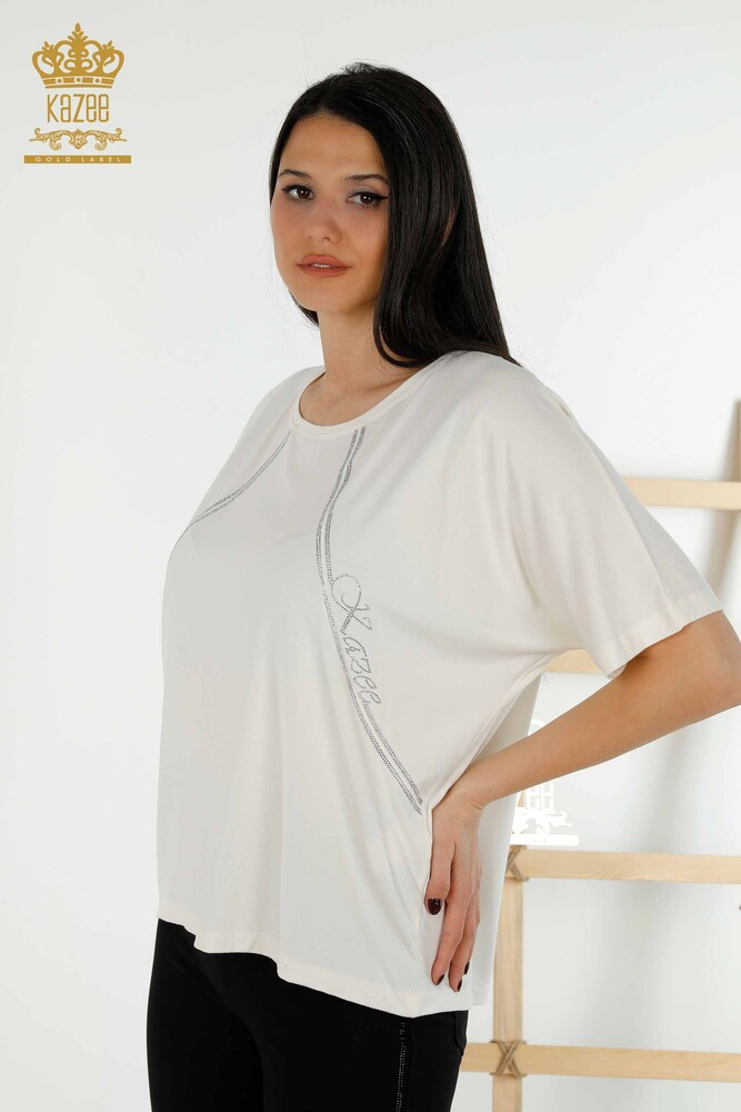 Wholesale Women's Blouse - Stone Embroidered - Ecru - 79295 | KAZEE - 1