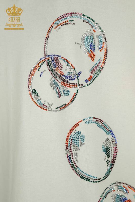 Wholesale Women's Blouse Stone Embroidered Ecru - 79359 | KAZEE