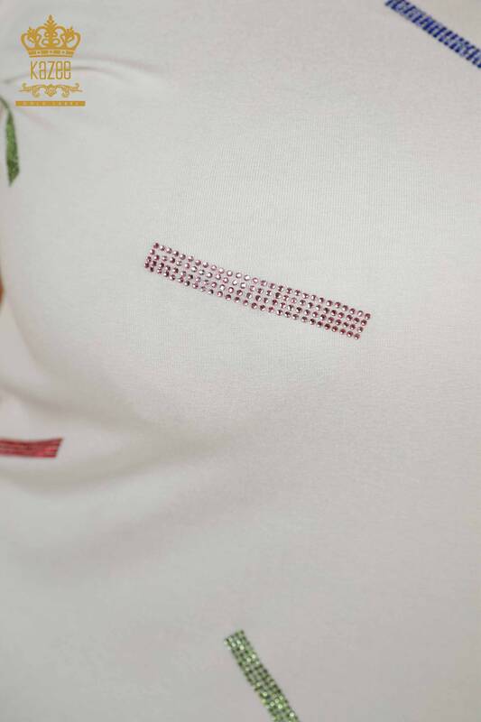 Wholesale Women's Blouse - Stone Embroidered - Ecru - 79365 | KAZEE