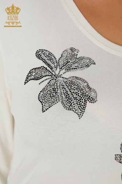 Wholesale Women's Blouse Stone Embroidered Floral Pattern Viscose - 79001 | KAZEE - Thumbnail